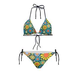 Belidome Triangel-Bikini-Sets für Frauen Neckholder String Tie Bademode Badeanzug Strand Reise Party, Abstrakte Hippie-Blume, M von Belidome