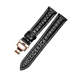 Krokodillederband 14mm-24mm Schwarz/Braun/Rot/Blau-Armband mit Faltschließe für Männer und Frauen, 14mm von Believewang