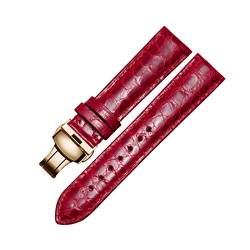 Krokodillederband 14mm-24mm Schwarz/Braun/Rot/Blau-Armband mit Faltschließe für Männer und Frauen, 15mm von Believewang