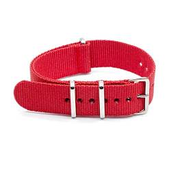 Nylon Straps 18mm/20mm/22mm/24mm Uhrenarmband Zubehör NATO Silver Buckle Canvas Ersatzarmband, rot, 18mm von Believewang