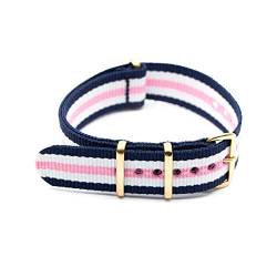 Nylon Uhrenarmband 18mm/20mm/22mm/24mm Sport Armband Goldwölbung Striped Ersatzband, 18mm von Believewang