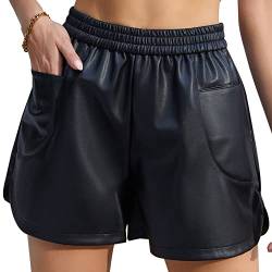 Belisy Damen Sexy Leder Shorts, Elastisch Hohe Taille PU Lederoptik Kurze Hose mit Taschen von Belisy