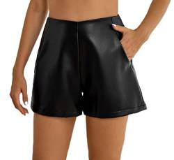 Belisy Damen Solide Sexy Leder Shorts PU Lederoptik, High Waist Kurze Lederhose mit seitlichem Reißverschluss von Belisy