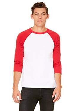 Baseball-Shirt aus Canvas-C3200-Material, Unisex, 3/4-Arm, meliert Gr. L, weiß / rot von Bella+Canvas
