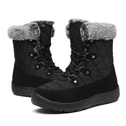 Bella Bays Damen Schneeschuhe Gefütterte Winterschuhe rutschfest Outdoor Wanderschuhe Bootsportschuhe Schwarz 38 von Bella Bays