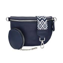 BellaBlossom Bauchtasche Damen, Umhängetasche aus PU Leder, Elegante Crossbody-Bag mit gemusterten & verstellbaren Schultergurt, Schultertasche mit zusätzlichen Coin-Wallet (Blau) von BellaBlossom