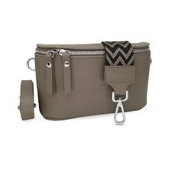 BellaBlossom Damen Umhängetasche Crossbody-Bag aus 100% Echtleder elegante Bauchtasche mit gemusterten & verstellbaren Schultergurt, Schultertasche für jeden Anlass HT088 (A.Taupe V3) von BellaBlossom