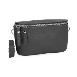 BellaBlossom Damen Umhängetasche Crossbody-Bag aus 100% Echtleder elegante Bauchtasche mit gemusterten & verstellbaren Schultergurt, Schultertasche für jeden Anlass HT088 (Grau V1) von BellaBlossom