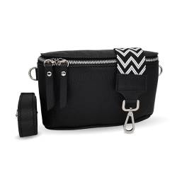 BellaBlossom Damen Umhängetasche Crossbody-Bag aus 100% Echtleder elegante Bauchtasche mit gemusterten & verstellbaren Schultergurt, Schultertasche für jeden Anlass HT088 (Schwarz V3) von BellaBlossom