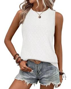 BellaDila Damen Öse Sommer Tank Top Rundhals Ärmellos T Shirt Elegant Ohne Arm Bluse Oberteile Tops 2024, Weiß, L von BellaDila