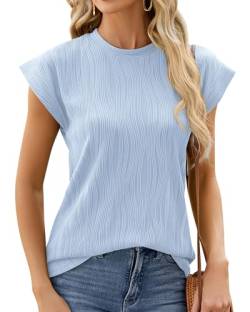 BellaDila Damen Sommer Kurz Fledermausärmel T Shirt Locker Top Rundhals Oberteile Elegant Tunika Tshirt Bluse 2024, Blau, L von BellaDila