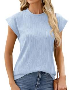BellaDila Damen Sommer Kurz Fledermausärmel T Shirt Locker Top Rundhals Oberteile Elegant Tunika Tshirt Bluse 2024, Blau, XL von BellaDila