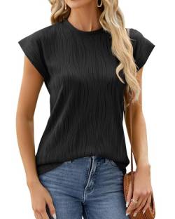 BellaDila Damen Sommer Kurz Fledermausärmel T Shirt Locker Top Rundhals Oberteile Elegant Tunika Tshirt Bluse 2024, Schwarz, M von BellaDila