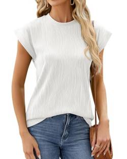 BellaDila Damen Sommer Kurz Fledermausärmel T Shirt Locker Top Rundhals Oberteile Elegant Tunika Tshirt Bluse 2024, Weiß, XL von BellaDila