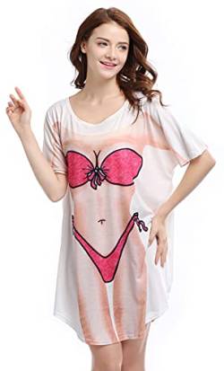 Bellady Damen Dame Fun Wear Pink Bikini-Druck-Vertuschung T-Shirt Mittel Weiß von Bellady