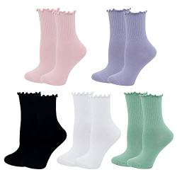 Bellady Niedliche Rüschensocken für Frauen, lustige Baumwoll-Crew-Socken, Rüschen-Knöchelsocken Damen 5 Paar, Grün , Einheitsgröße von Bellady