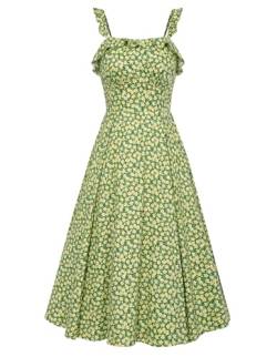 Belle Poque Ärmelloses Spaghetti-Träger A-Linie Strandkleid für Frauen Vintage Flowy Swing Boho Kleid Grün Floral Kleid BP0922-02 L von Belle Poque