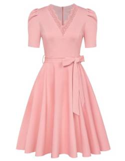 Belle Poque Abendkleid für Damen Rosa Kleid für Frauen Vintage Retro A-Linie Midi Kleid für Dating Hellrosa BP0876-04 M von Belle Poque