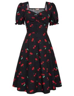 Belle Poque Damen 50er Jahre Vintage Geraffte Swing Kleid Sweetheart Ausschnitt Kurze Puffärmel A-Linie Tea Party Cocktailkleid von Belle Poque