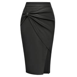 Belle Poque Damen Business Leder Rock Vintage Knielang Pencilg Rock Schwarz XL von Belle Poque