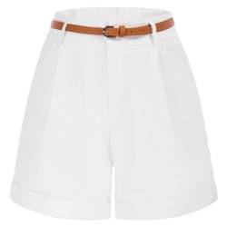 Belle Poque Damen Elegante High Waist Shorts mit Gürtel Klassische Shorts Freizeit Shorts Weiß L von Belle Poque