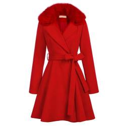 Belle Poque Damen Elegante Wintermantel Einfarbig Wollstoff Mäntel Winter Mäntel Rot XL BP0590A22-01 von Belle Poque