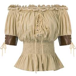 Belle Poque Damen Gothic Korsett Stil Weg von der Schulter Top Steampunk T-Shirt Bluse Klein Khaki von Belle Poque