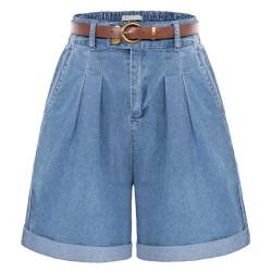 Belle Poque Damen Jeans Shorts mit weitem Bein Causal Sommer Beach Kurze Hose Hellblau M von Belle Poque