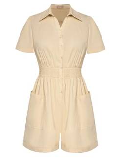 Belle Poque Damen Jumpsuit Kurz Strampler Kurzarm Overall Elegant Einteiler Hosenanzug Elegant Khaki L von Belle Poque