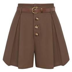 Belle Poque Damen Sommer Bermuda Shorts Weites Bein Hohe Taille Casual Shorts Steampunk Style Shorts Kaffee Braun BP0913-04 S von Belle Poque