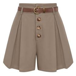 Belle Poque Damen Sommer Shorts mit Gürtel Vintage High Waisted Plissee Shorts für Formal Business Khaki BP0913-03 M von Belle Poque