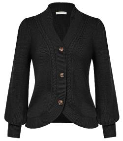 Belle Poque Damen Strickjacke Kurz Langarm V-Ausschnitt mit Knöpfen Cropped Cardigan Elegant Schwarz XXL von Belle Poque