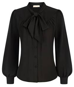 Belle Poque Damen Victorianische Bluse Stehkragen Vintage mit Tie Bow Knopfleiste Blusen Schwarz M von Belle Poque