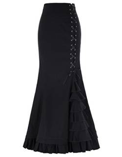 Belle Poque Damen Viktorianischen Steampunk Rüschen Fischschwanz Meerjungfrau Rock BP203, Schwarz, 3X-Groß von Belle Poque