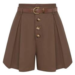 Belle Poque Damen Vintage Shorts mit Taschen Sommer lässig weites Bein Baumwolle Shorts für Homecoming Kaffee Braun BP0913-04 M von Belle Poque