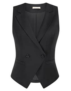 Belle Poque Damen Weste Gilet Mittelalter Retro Ärmellos Reverskragen Hintere Taille mit Gürtel verstellbar Office Casual Schwarz XL von Belle Poque