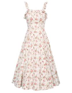 Belle Poque Floral Kleid für Damen Hohe Taille Frontschlitz Flowy Swing Kleid Vintage A-Linie Midi Kleid BP0922-01 XXL von Belle Poque