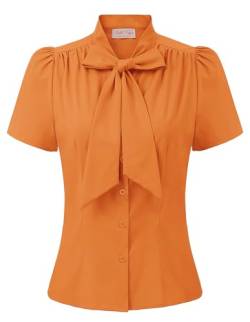 Belle Poque Hemden für Damen Büro Arbeit Bluse Sommer Vintage Retro Kurze Ärmel Streifen Tops mit Bow-Knot von Belle Poque