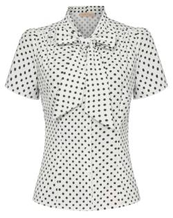 Belle Poque Hemden für Damen Büro Arbeit Bluse Sommer Vintage Retro Kurze Ärmel Streifen Tops mit Bow-Knot von Belle Poque