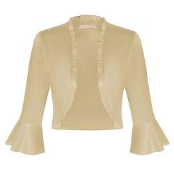 Belle Poque Jacke für Damen Festlich Elegant Bolero Casual Shrug Top Kurz Cardigan Farbe:Champagner M von Belle Poque
