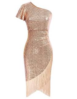 Belle Poque Kleid Damen Glizter 1920s Etuikleid Charleston Kleid Abendkleid Cocktailkleid Party Rosa XL von Belle Poque