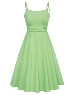 Belle Poque Kleid Damen Sommer Ausgestelltes A-Linie Midikleid mit Pockennaht Viktorianisches Kleid Lässig Ärmellos Grün Sonnenkleid BP0928-02 M von Belle Poque