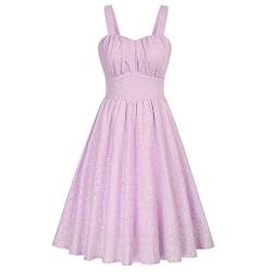 Belle Poque Lila Süßes Swing Kleid für Frauen Mädchen Hohe Taille Ärmelloses A-Linien Kleid zum Ausgehen Lila BP0724-03 M von Belle Poque