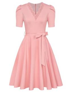 Belle Poque Nachtkleid Damen Elegantes Formelles Cocktailkleid 50s 60s Flowy Swing Flapper Kleid Hellrosa BP0876-04 XXL von Belle Poque