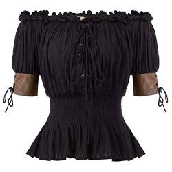 Belle Poque Renaissance Damen Gothic Victorian Schulterfrei Tops Schwarz XL von Belle Poque