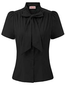 Belle Poque elegant Vintage Retro schwarz Oberteil Damen Kurzarm Tops Sommer Casual Hemd M BP819-2 von Belle Poque