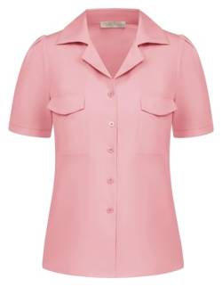 Damen Bluse Kurzarm Sommer Elegant Oberteile Reverskragen Blusenshirt Casual Shirt Freizeit Hellrosa M von Belle Poque