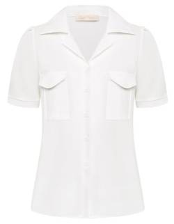 Damen Bluse Kurzarm Sommer Elegant Oberteile Reverskragen Blusenshirt Casual Shirt Freizeit Weiß M von Belle Poque