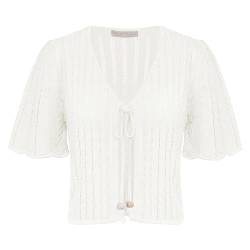 Damen Bolero Elegant Kurzarm V-Ausschnitt Bolerojacke Festlich Cardigan Freizeit Weiß XL von Belle Poque