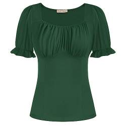 Damen Dunkelgrün Kurzarm T-Shirt Oberteile Sommer Vintage Bluse BP0376S22-05_00S von Belle Poque